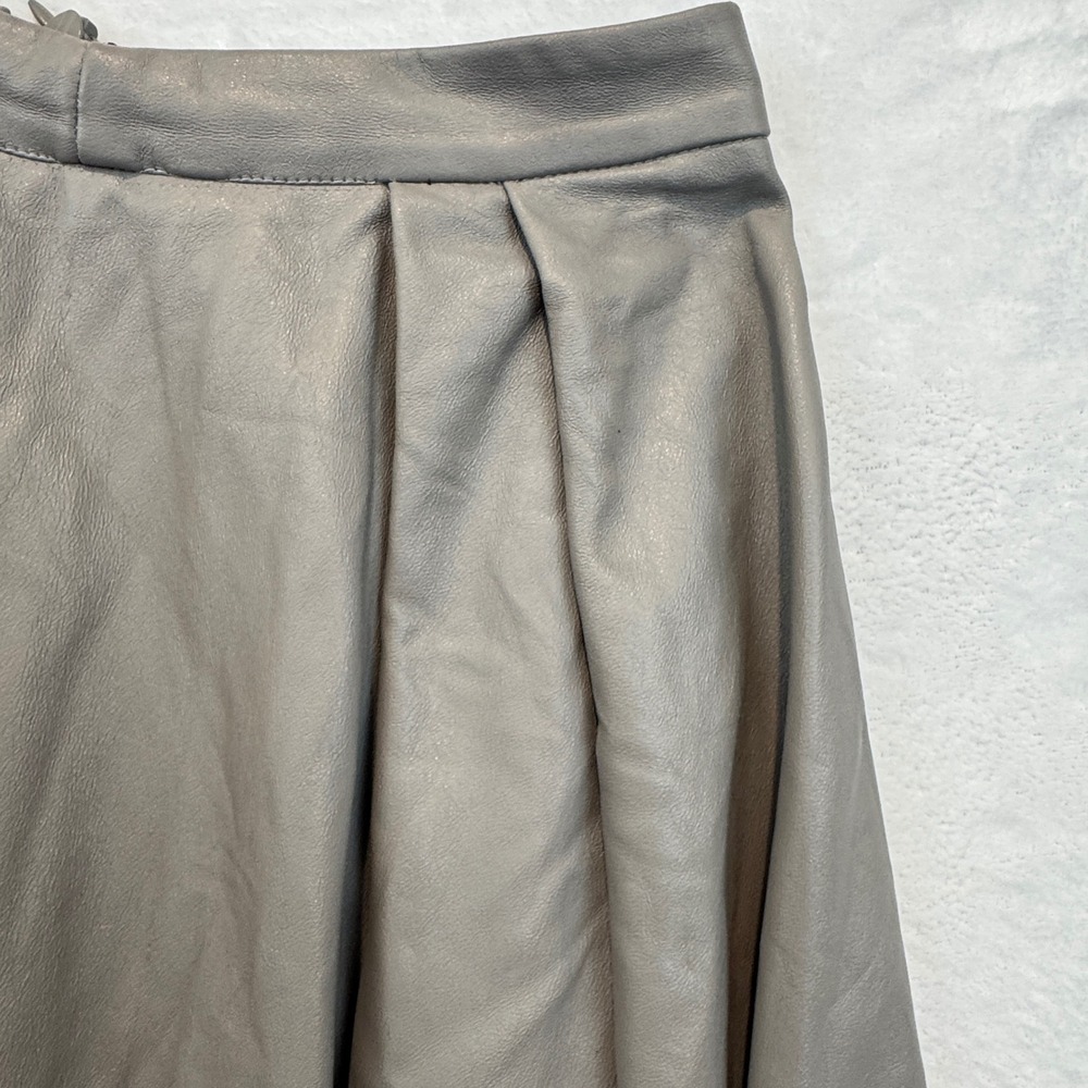 ADL x Cengizabazoğlu Taupe Grey Faux Leather A-Line Midi Skirt Womens - Picture 7 of 7